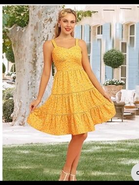 : Belle Poque Yellow Floral Tiered Midi Dress Cottagecore Size XL